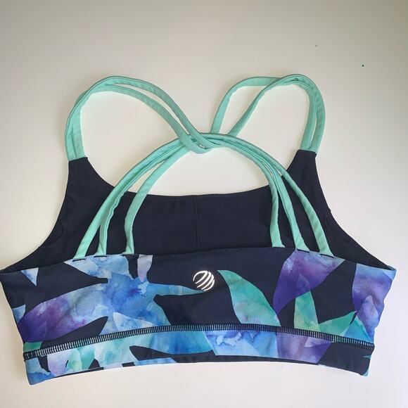 MPG Sport Navy Multicolor Sports Bra Turquoise Criss-Cross Straps Size Small - Picture 3 of 10